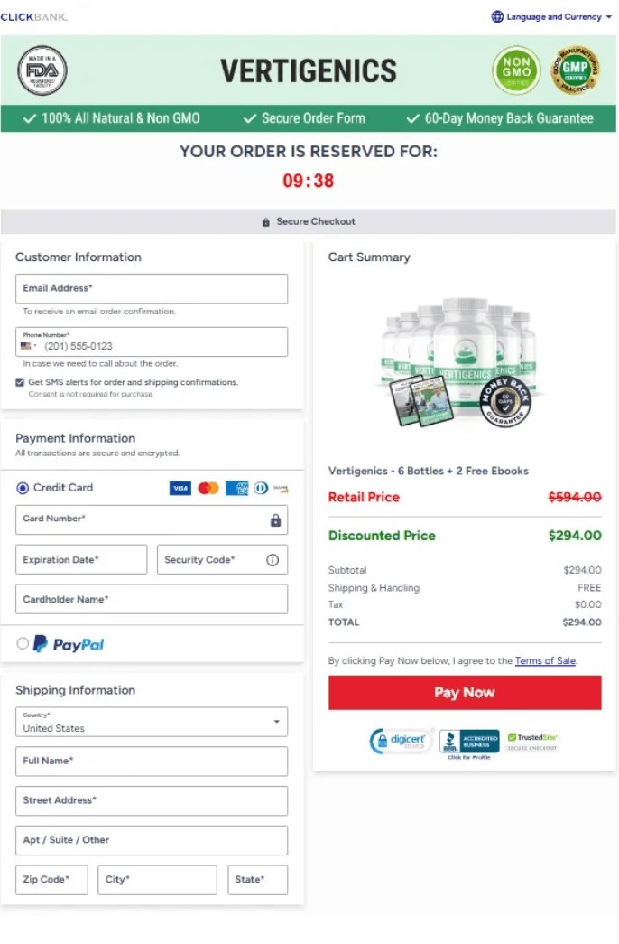 Vertigenics  Checkout page